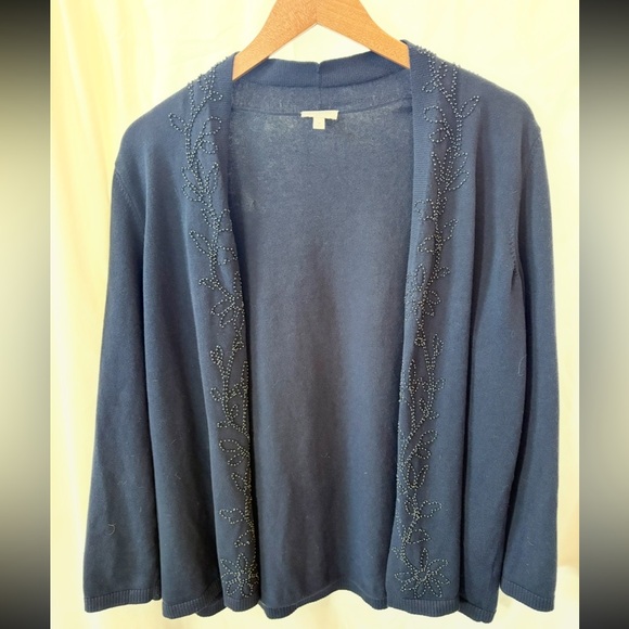 Talbots Sweaters - Talbots Elegant Navy Blue Women's Embroidered Cardigan